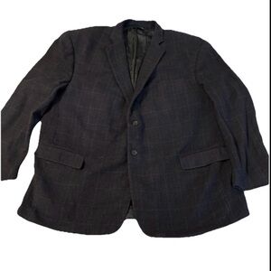 S&K FAMOUS BRANDS Men’s Wool Cashmere Plaid Blazer Darn Blue Gray 2-Button